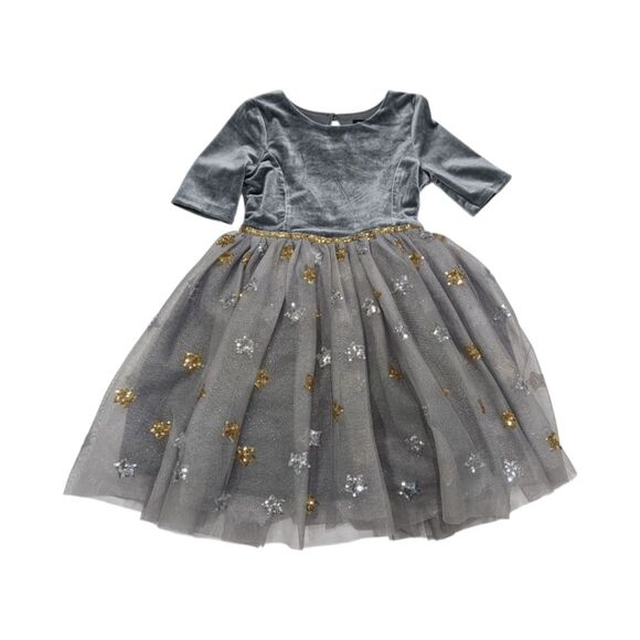 Zunie Gray Silver Gold Fancy Tulle Sparkle Sequin Poofy Party Dress Girls size 8 - Picture 1 of 7